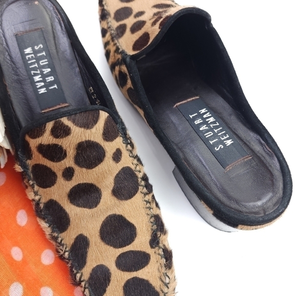 Stuart Weitzman Leopard Print Calf Fur Loafer Mules Sz 7.5 Narrow - Picture 7 of 9